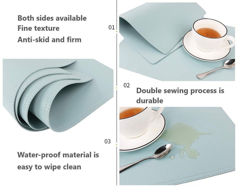 Jovono Faux Leather Placemats, PU Table Mats, Set of 4, Waterproof, Stain Resistant, Heat Resistant, Non-Slip Easy to Clean for Kitchen Dining Table,Conference Table C Teal Blue - Image 2
